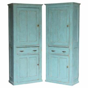 HAND PAINTED PAIR OF ANTIQUE VICTORIAN CIRCA 1860 PINE HOUSEKEEPERS CUPBOARDS - Picture 1 of 12