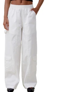 Cotton On Women's White Flat Front Elastic Waist Wide-Leg Cargo Pants Size 6 - Picture 1 of 8