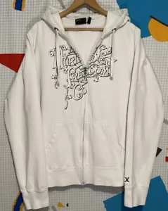 Vintage Hurley Hoodie Larg Skater Zip White Grunge Mall Goth Y2K Surf Emo - Picture 1 of 9