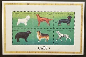 ANGOLA DOGS STAMPS SHEET 6V 1998 MNH DOG DACHSHUND DALMATIAN TERRIER SHELTIE - Picture 1 of 1