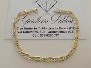 18K YELLOW WHITE GOLD BRACELET 5mm SQUARED FIGARO GOURMETTE ALTERNATE 1+1, 8.3" - Picture 1 of 8