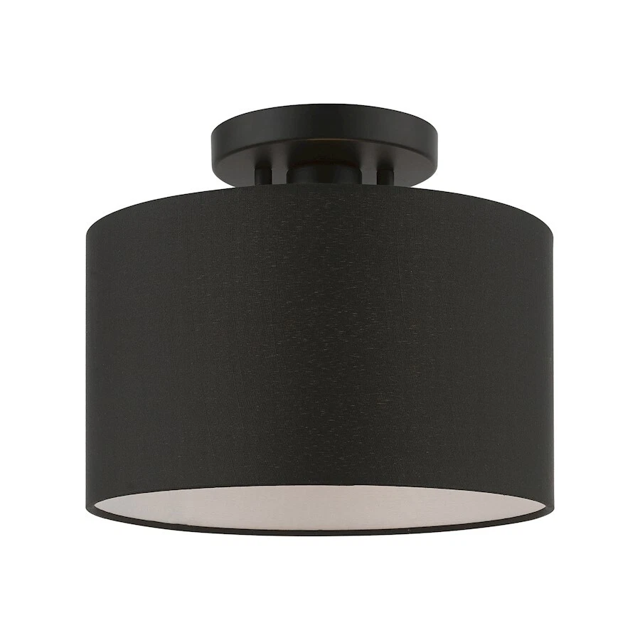 Livex Bainbridge 1 Light Small Semi-Flush, Black/Black Fabric/White - 45662-04 - Image 1 of 1