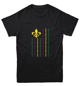 Fleur De Lis Flag With Beads Stripes - Mardi Gras NOLA Youth T-Shirt - Picture 1 of 20