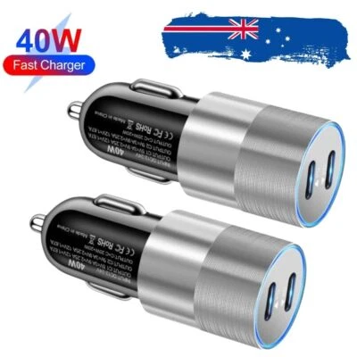 For iPhone 11 12 13 14 15 16 Pro Max PD 40W Car Charger Dual USB-C Fast Adapter - image 1 of 4