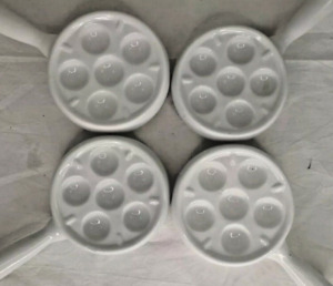 White Ceramic 6 hole Escargot Mushroom Cap Dishes - Set of 4