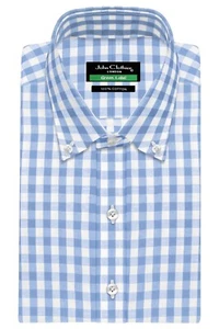 Himmelblau Gingham Karos Button Down Polo Oxford Kragen Herren Bürokleidung Hemd - Bild 1 von 9
