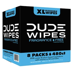 DUDE Wipes Fragrance-Free + Moisturizing XL Flushable Wipes, 480 Wipes - Picture 1 of 8