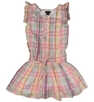 Vestido Ralph Lauren Niñas Grandes Madrás Cuadros Pastel Cinturón Niñas Talla 14 NUEVO Volantes Foto 1 de 4