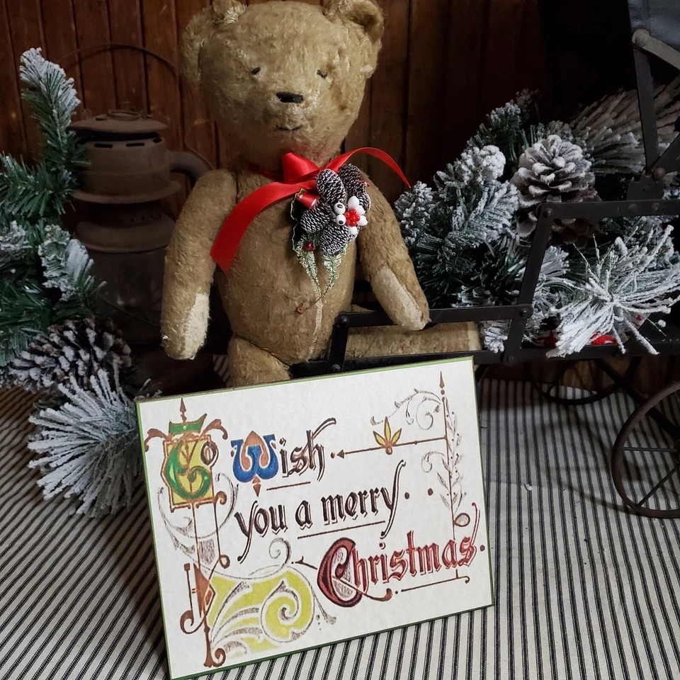 OLD PRIMITIVE VICTORIAN ANTIQUE VINTAGE STYLE MERRY CHRISTMAS WISH SCRIPT SIGN - Image 1 of 4