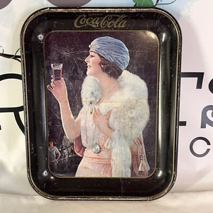 VINTAGE 1973 COCA COLA FLAPPER BLUE HAT PARTY GIRL SERVING TRAY  - Picture 1 of 6