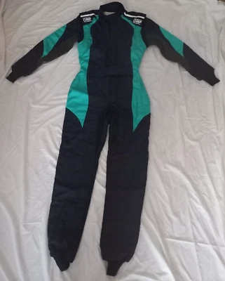 TUTA IGNIFUGA DONNA 40-42 NERO CIANO OMP RACING FIRST ELLE SENZA OMOLOGAZIONE - Immagine 1 di 3