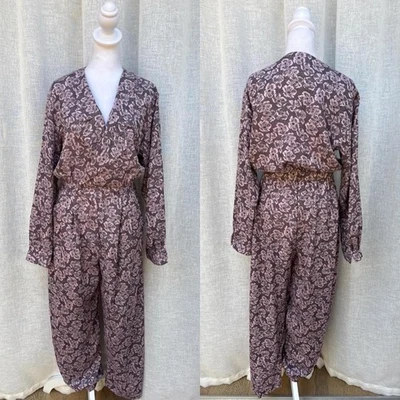 Macacão 1990 Tangents rayon roxo malva floral manga longa macacão - Imagem 1 de 4