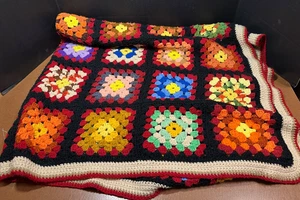 Afghan Throw Blanket Handmade Vintage Granny Square multi color Crochet  48X55 - Picture 1 of 1