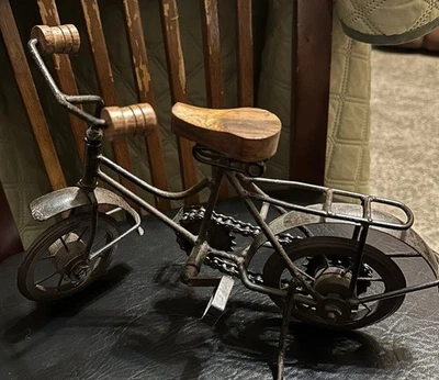 Vintage Bicycle Shelf Wall Desk Decor Metal Wood Bike Art 11"Lx7"Hx4"W Sculpture - Image 1 of 4
