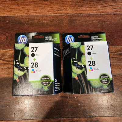 Paquete combinado de 2 tintas de impresora tricolor negras HP originales 27/28, exp. 2014 nuevo sellado  Foto 1 de 4