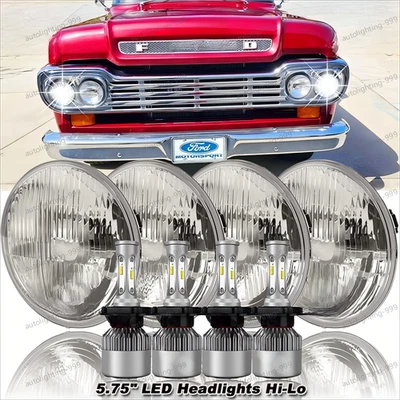 4 peças 5,75" 5-3/4 faróis de LED redondos HI-LO para Ford F-100 F-250 F-350 1958-1960 - Imagem 1 de 4