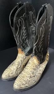 Men’s Laredo Two Tone Black Leather Python Print Boots Size 8D - Picture 1 of 11