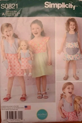 SIMPLICITY Sewing Pattern S0821 GIRL'S /DOLL'S DRESS size 3-4-5-6-7-8  UC/FF - Image 1 of 4
