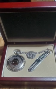 COLIBRI POCKET WATCH SILVER PLATED WITH GOLD MARKERS with chain & pocket knife - Picture 1 of 6