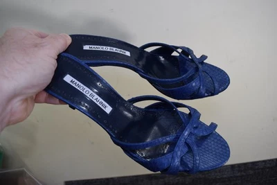 $825 Manolo Blahnik Mujer Azul Piel de Serpiente Sandalia Zapatos Deslizables EE. UU. 8.5 UE 39 Foto 1 de 4