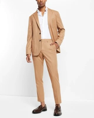 Express Extra Slim Solid Camel Flannel Slub Suit Jacket & Pants Retail NWT $450 - Image 1 of 4