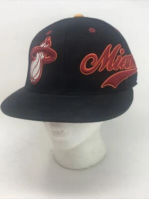 Miami Heat Adidas 210 Fitted Black Baseball Hat 2 Logos Spellout 7 1/4 to 7 5/8 - Image 1 of 4