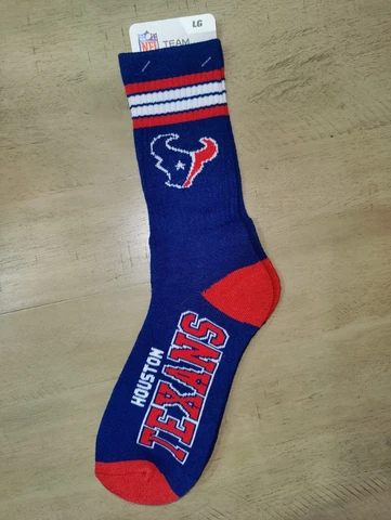 Houston Texans Mens 4 Stripe Deuce NFL Team Crew Socks Large Cover