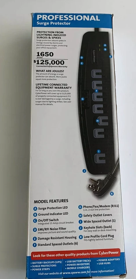 NEW CyberPower CSP706T Professional 7-Outlets Surge Suppressor 6FT Cord and TEL - Image 1 of 2
