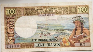 Tahiti, 100 francs, 1969, P-:23, VF + Gift! TA1 - Picture 1 of 9