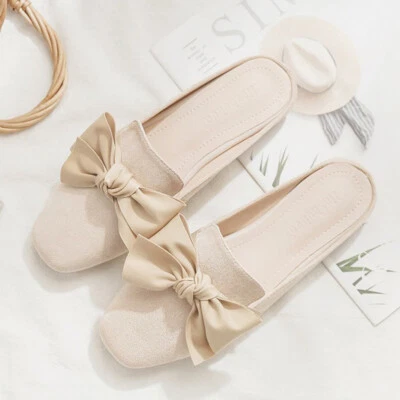 Women Slippers Closed Toe Mules Lady Slip On Dates Breathable Slides Flat Comfy - Image 1 of 4