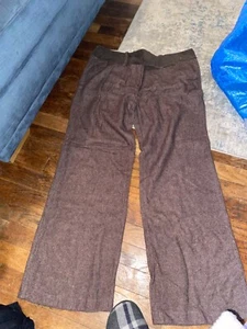 MONSOON Wool Blend Trousers Size 14 Brown Wide Leg Velvet Waist Business Casual - Picture 1 of 2