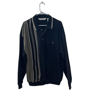 LD Sport Herren extra groß schwarz Vintage 90er Langarm Collard Polo - Bild 1 von 6