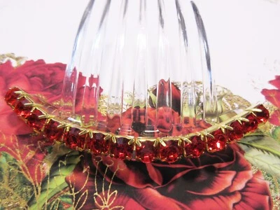 8 mm Christmas Red color Crystal Rhinestone french hair comb Brass settings - Image 1 of 4