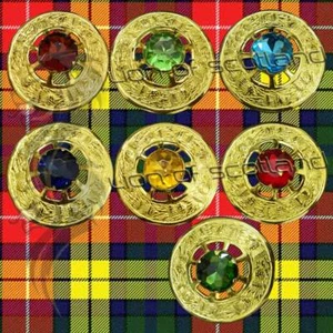 Scottish Kilt Fly Plaid Brooch Various Stone Gold Finish 3" Celtic Brooches Pins - Picture 1 of 23
