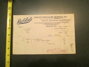 Bel Isle Foley Williams Supply Co Sewing Machines 1920 Invoice Letterhead 1200 - Picture 1 of 1