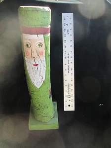 Handmade Wood Log Painted Carved Santa Claus Statue with Glass Eyes Unusual OOAK - Picture 1 of 6