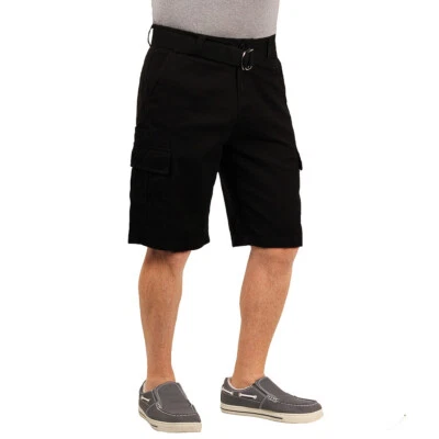 Pantalones Cortos de Carga de Sarga para Hombres con Cinturón Pantalones Cortos Verano Multi Bolsillo Negro 32 Foto 1 de 2