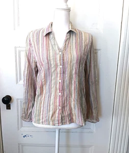 Camisa The Territory Ahead Mujer Talla L Azul Rojo Marfil Rayas Abotonada Texturizada - Imagen 1 de 8