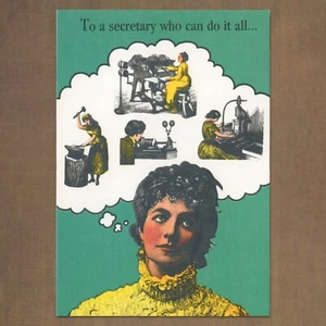 Unused Vintage Hallmark HAPPY SECRETARIES DAY Card, Yellow Dress Woman Thinking - Picture 1 of 6