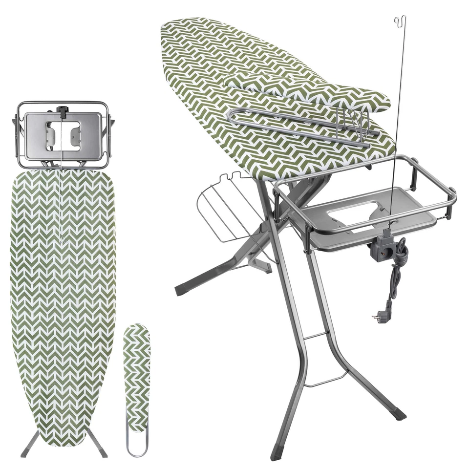 KADAX Bügelbrett mit Steckdose, 130x48cm Dampfbügelbrett Grün - Bild 1 von 4