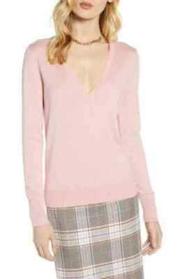 Halogen Faux Wrap Sweater Top M Pima Cotton Blend Pink Bride B87 - Image 1 of 4