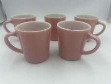 Vintage Hazel Atlas Pink Crinoline Coffee Mugs 6 oz, Milk Glass 1950’s Set Of 5
