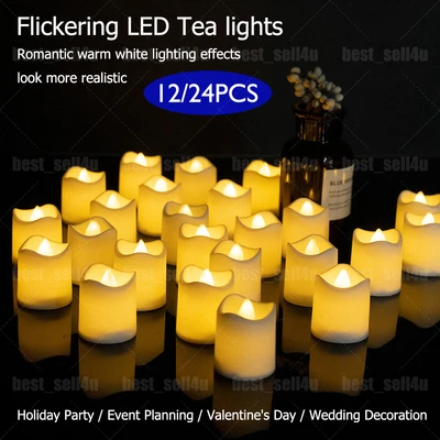 24/48 Pack Flameless Flickering LED Tea Lights Votive Candles Halloween Decor - Image 1 of 4
