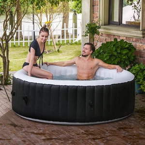 Portable 210cm Round Hot Tub 6 Person Inflatable Adult Pool w Cover Pump Black - Picture 1 of 10