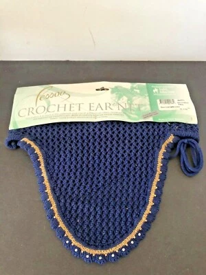 NUEVA RED OREJA PESSOA CROCHET CON CRISTALES DE SWAROVSKI AZUL MARINO CON RIBETE DORADO TALLA COMPLETA Foto 1 de 4