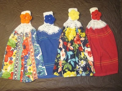 (4) Juego de toallas de cocina Fiona floral decoración de casa de campo con tapa de ganchillo para mujer pionera  Foto 1 de 4