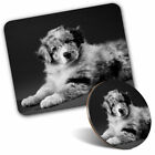 Mouse Mat & Coaster Set - BW - Australian Shepherd Puppy Collie  #42512