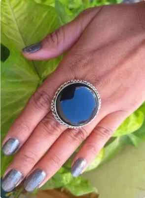 Belli Onice Nera Gemma 925 Argento Sterling Artigianale Anello Tutti Misura S-40 - Immagine 1 di 4