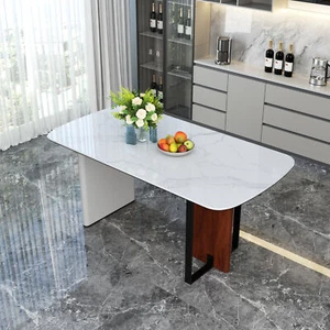 White Marble Rectangular Dining Table Modern Kitchen Table with Stable Sleek Leg - Picture 1 of 14