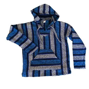 Earthbound Trading Co. Blue Black White Striped Drug Rug Hoodie Medium - Picture 1 of 4